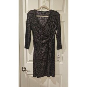 Evan Picone Black Label Faux Wrap Dress Plum Purple Print Size 6 NWT Career